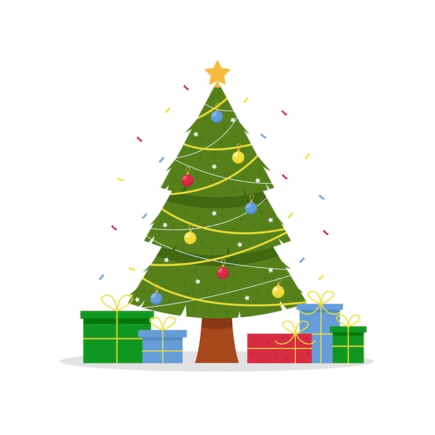 明るい背景に贈り物とクリスマスツリー