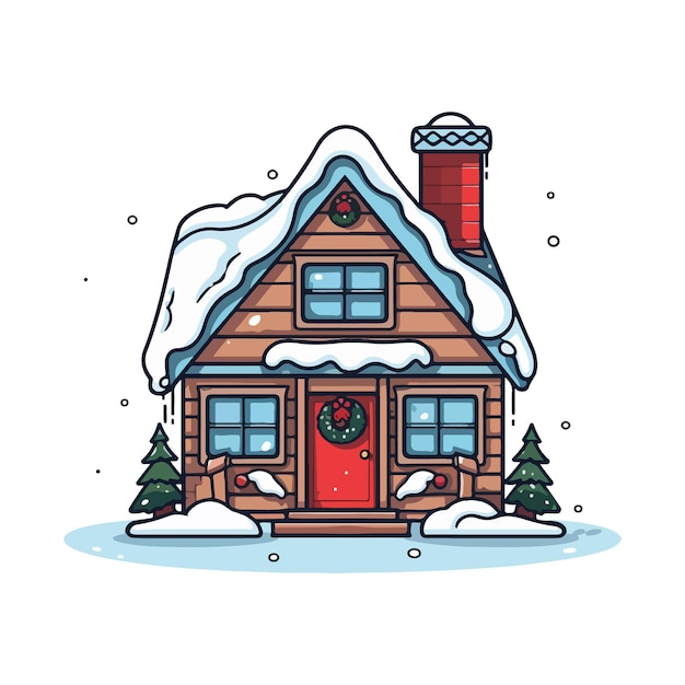 Vector christmas tree with house in the snow