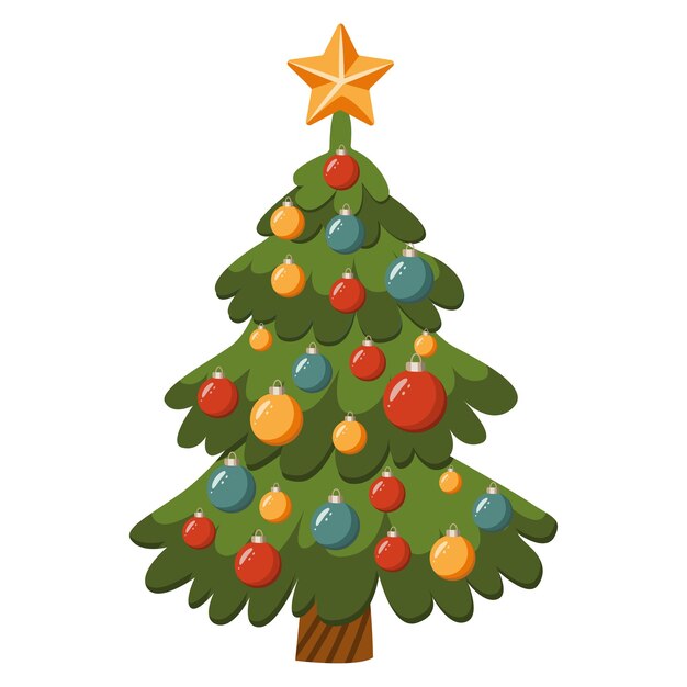 Vector christmas tree with many decorations and a star on top