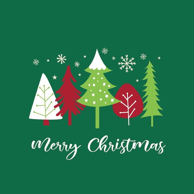 Vector christmas tree with merry christmas latter on green color background