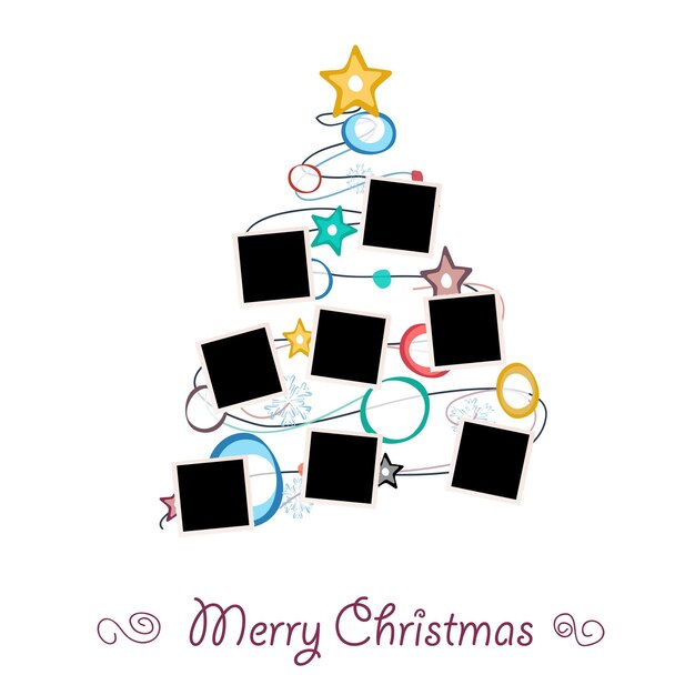 Christmas tree with photos blank frames Vector template with pictures to insert