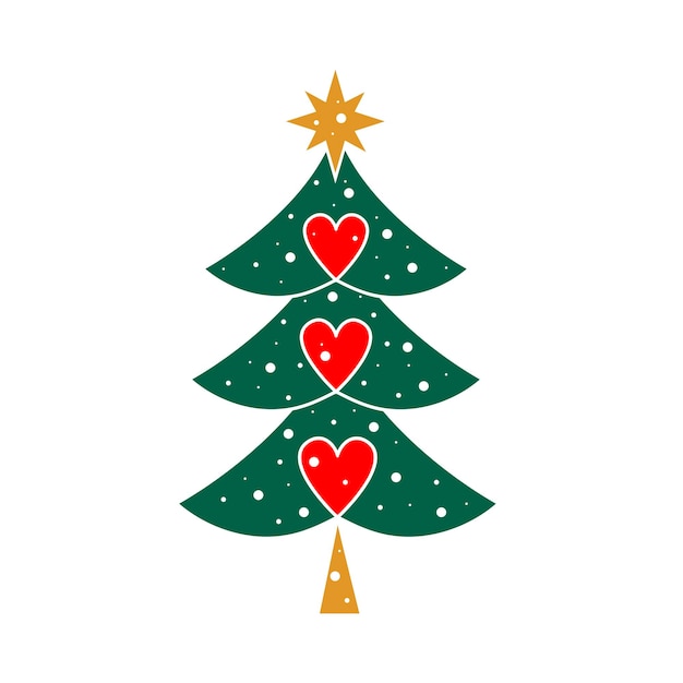 Christmas tree with three hearts