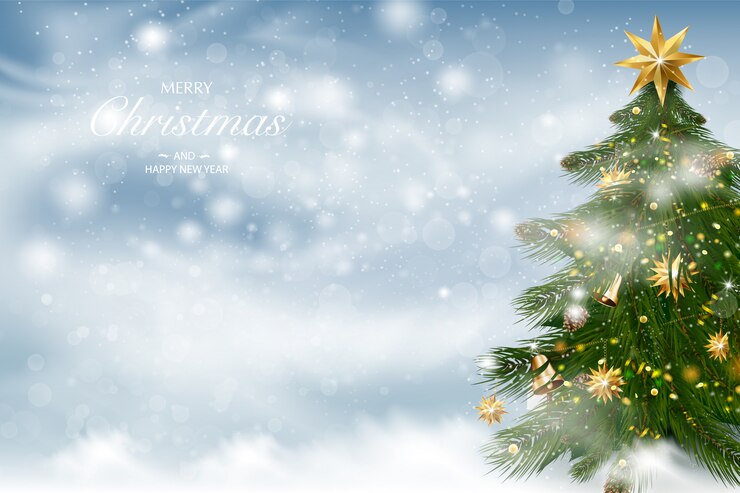 Vector クリスマスの装飾とクリスマスツリー。雪が降ると冬の風景の背景。
