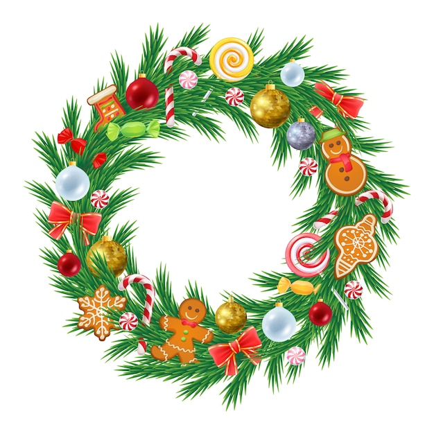 Christmas tree wreath with decorations