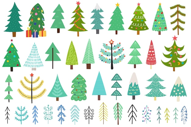 Christmas trees big collection. bundle with pine trees for xmas invitations, banners, prints