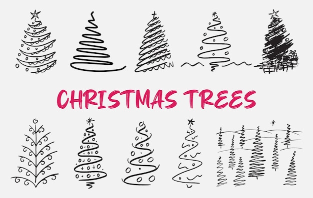 Vector christmas trees boho line art vector template design