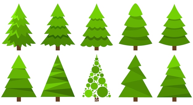 Christmas trees isolated on white background. New year trees. Flat style vector illustration.