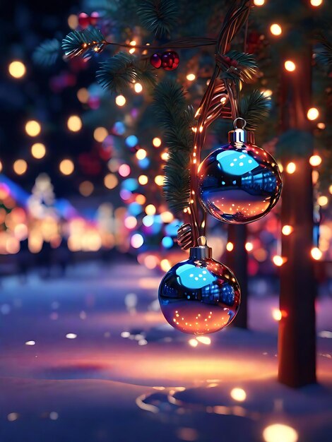 Vector christmas trees lights outdoor 3d wallpaper