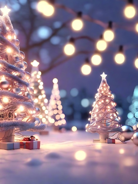 Vector christmas trees lights outdoor 3d wallpaper