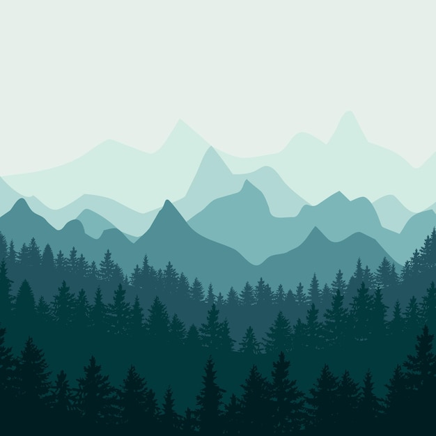 Vector christmas trees mountains background