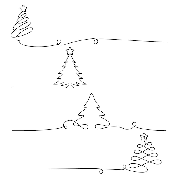 Vector christmas trees in one line drawing style editable stroke