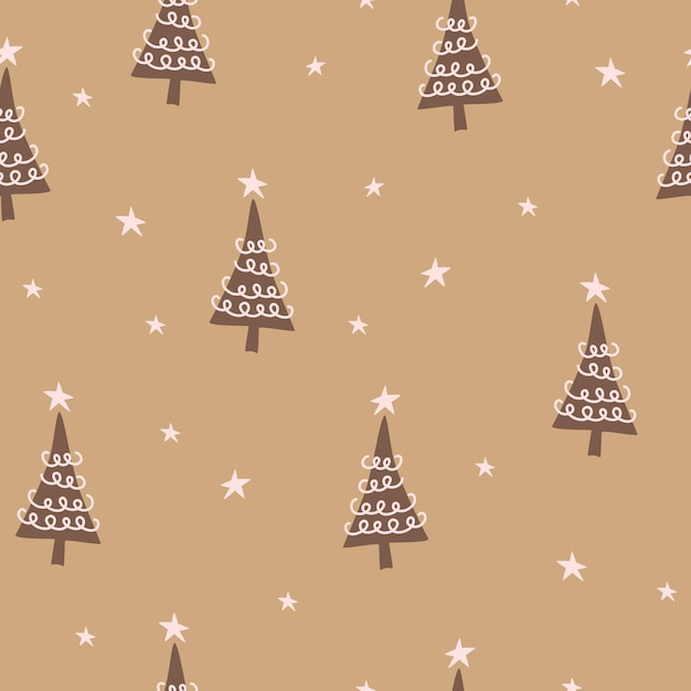 Бесшовный векторный рисунок рождественских елок. Ограниченная палитра идеально подходит для печати текстильной оберточной бумаги. Простая ручная рисованная векторная иллюстрация в скандинавском стиле.
