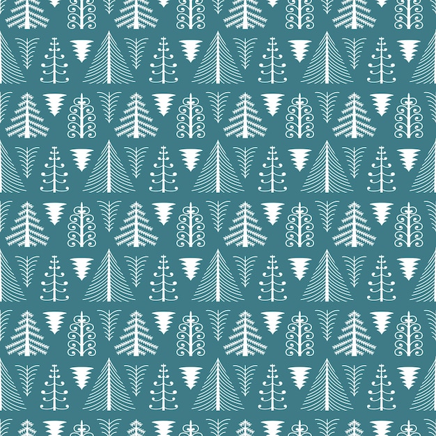 Vector christmas trees seamless vector pattern simple hand drawn stamp illustration in scandinavian style