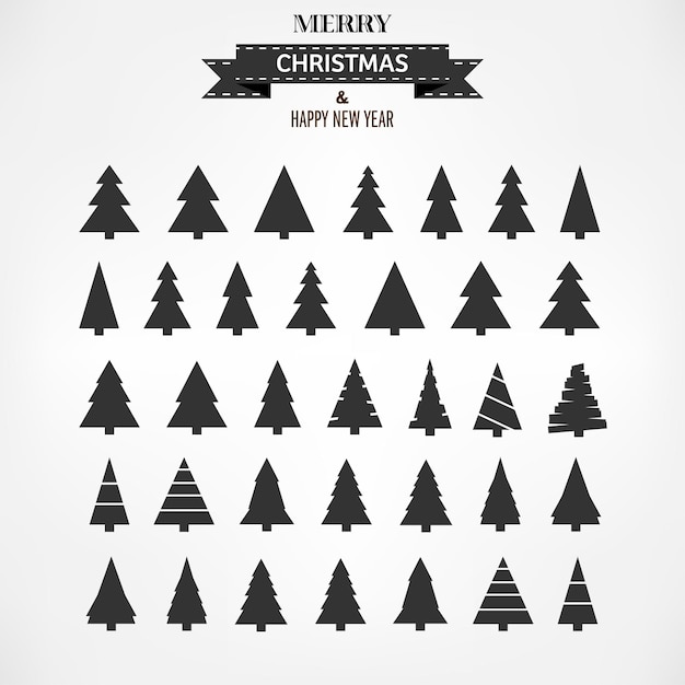 Christmas trees set New year Vector illustration