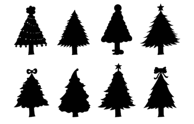 Vettore silhouette di alberi di natale neri