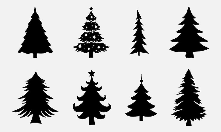 Vector christmas trees silhouette vector graphics