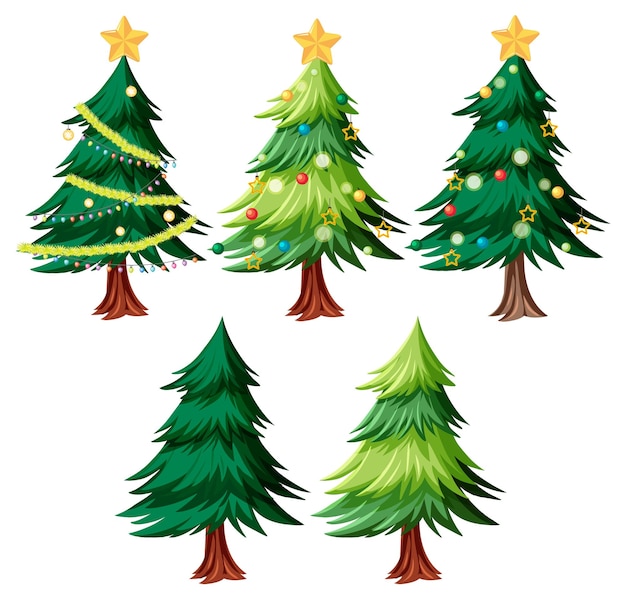 Christmas trees with ornament set