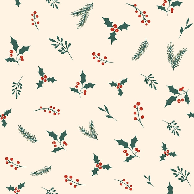Christmas Twigs. Decorative seamless pattern. Repeating tile background. Tileable wallpaper print.