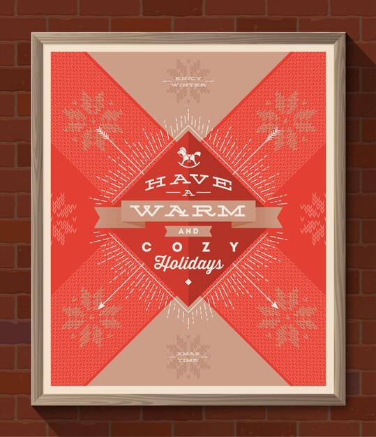 Christmas type design in wooden frame on a brick wall