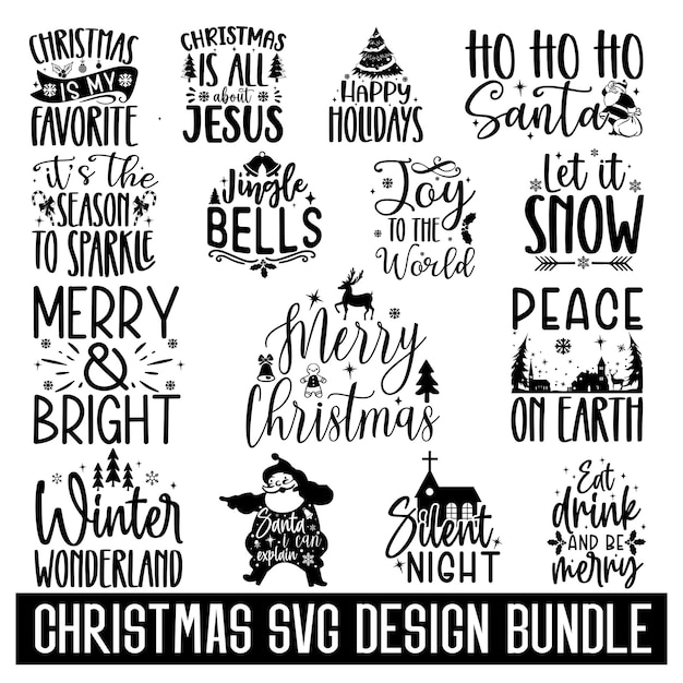 クリスマス タイポグラフィー デザイン バンドル クリスマス SVG