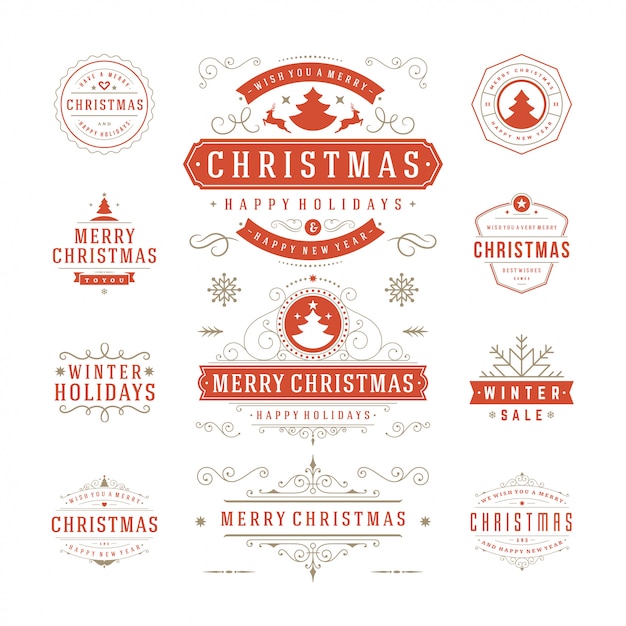 Christmas typography ornate labels and badges