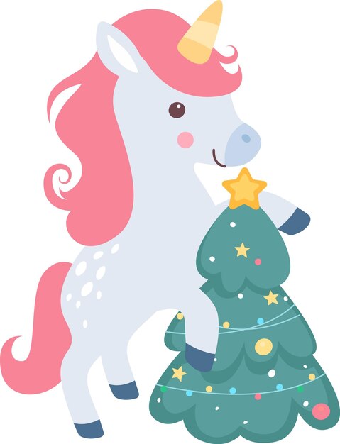 Unicorno di natale con l'albero