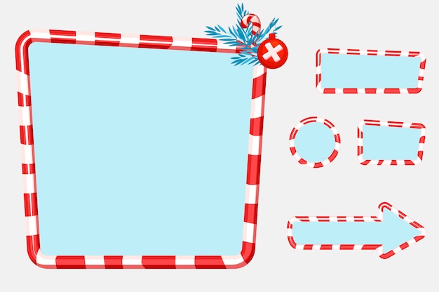 Christmas user interface and elements for game or web design Buttons, boards and frame. Objects on a separate layer.