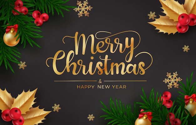 Christmas vector background design. merry christmas greeting text with xmas elements like ball.