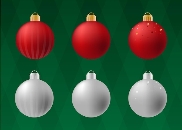 Рождественские векторные шары красный и серебряный