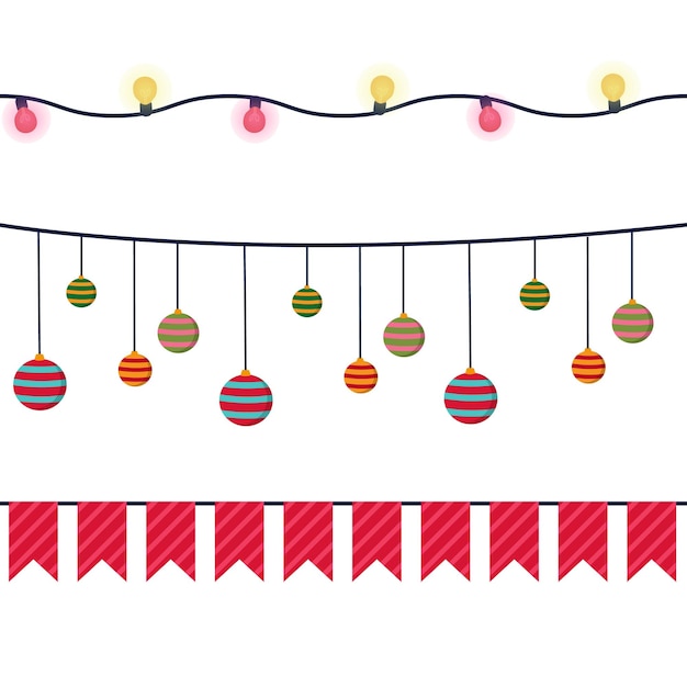 Рождественские векторные баннеры, гирлянды и украшения бесшовные набор. на день рождения, вечеринку, веб