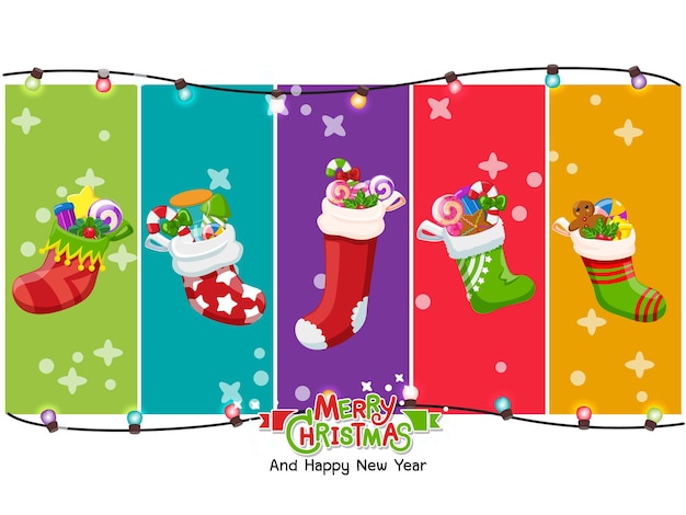 Christmas vector icons Socks set. Celebration event for topics like Christmas, new year, decoration. Vector clipart illustration on color background