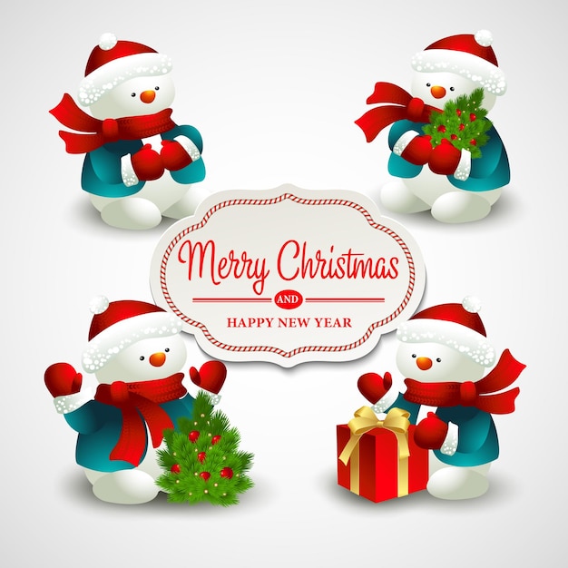 Рождественские векторные иллюстрации со снеговиком EPS 10