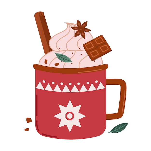 Vector christmas vector picture cute mug with hot cocoa or coffee