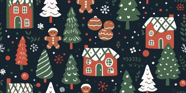 クリスマスベクトルシームレスパターン ジンジャーブレードマン キャンディースタンド ジンジャーブレードハウスキャンディース