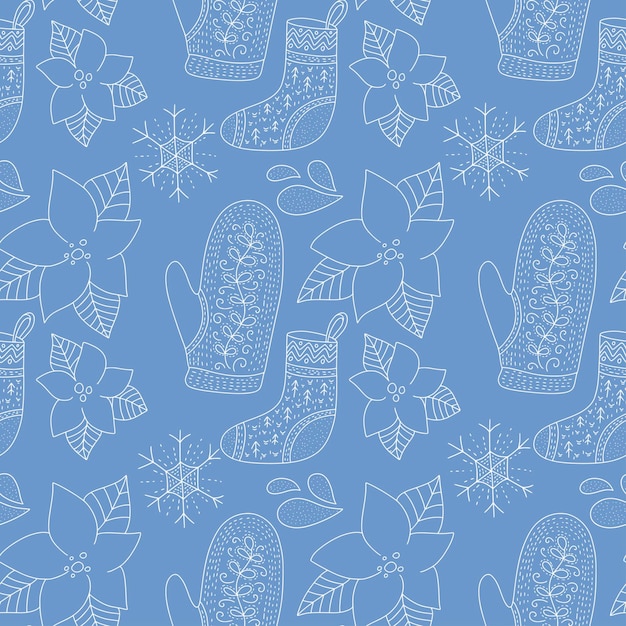 Christmas vector seamless pattern with detailed holiday illustrations