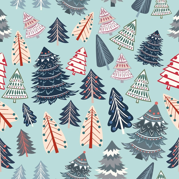 Christmas vector seamless pattern with rustic Xmas trees in hipster style