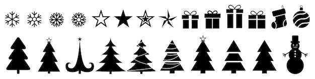 Christmas vector set of black color icons on isolated background Christmas icons