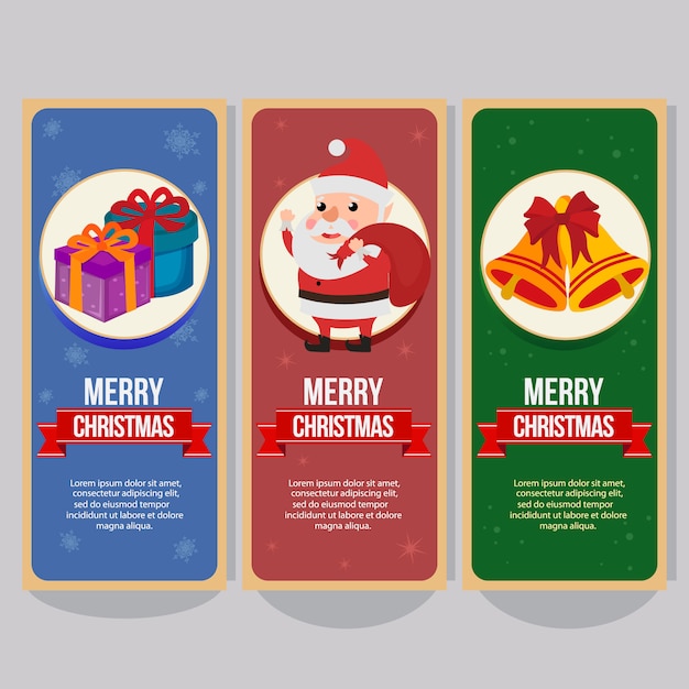 Vector christmas vertical banner with happy santa