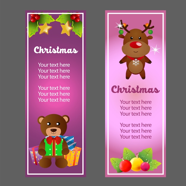 Christmas vertical banner with reindeer and bear