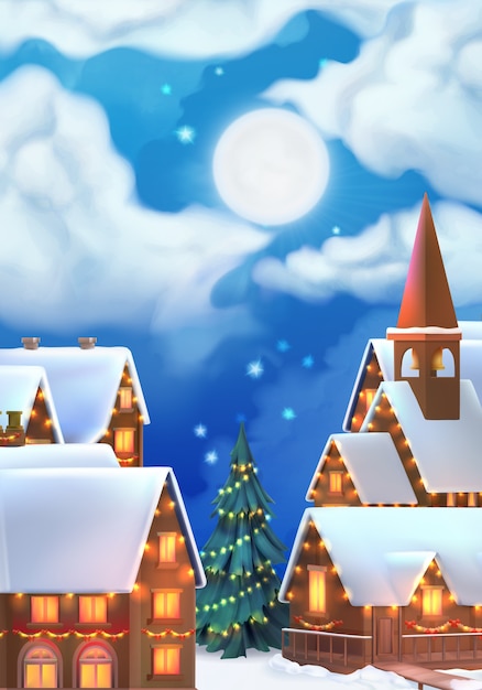 Vector christmas village background.