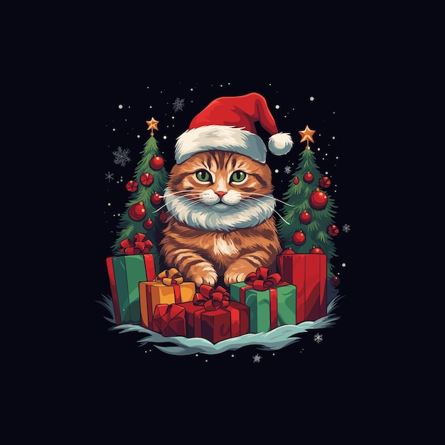 Christmas vintage cat vector for tshirt design