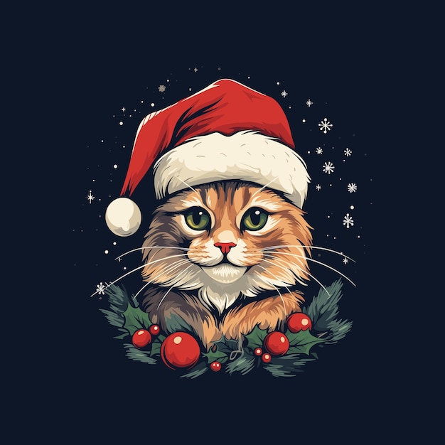 Christmas vintage cat vector for tshirt design