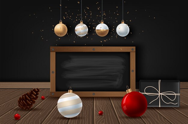 Vector christmas vintage chalk text label on a blackboard