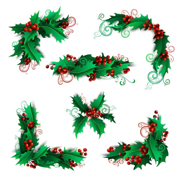 Christmas vintage design elements isolated on white background.