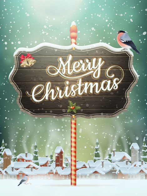 Vector christmas vintage greeting card on winter village