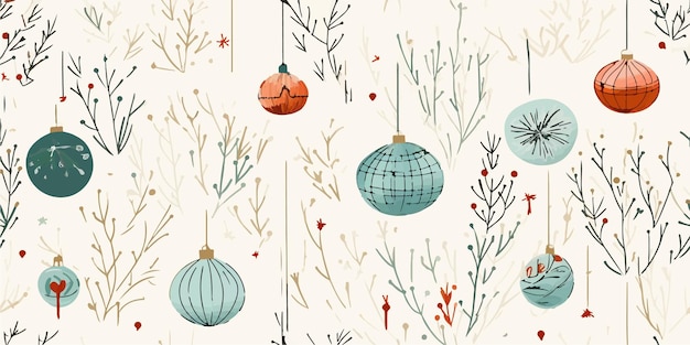 Vector christmas vintage seamless pattern with retro balls vector holiday background in flat style for