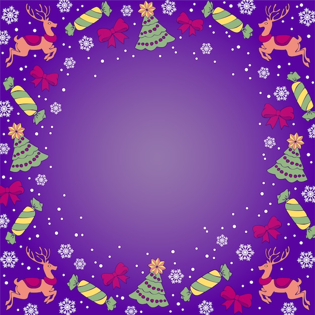 Christmas violet background with reindeers