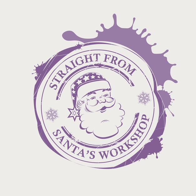 Рождественская фиолетовая печать с силуэтом лица Санта-Клауса с большими пятнами