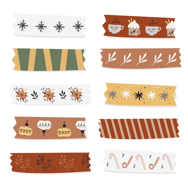 Vector christmas washi tapes collection.