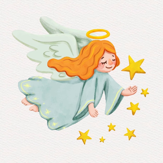 Vector christmas watercolor angel illustration